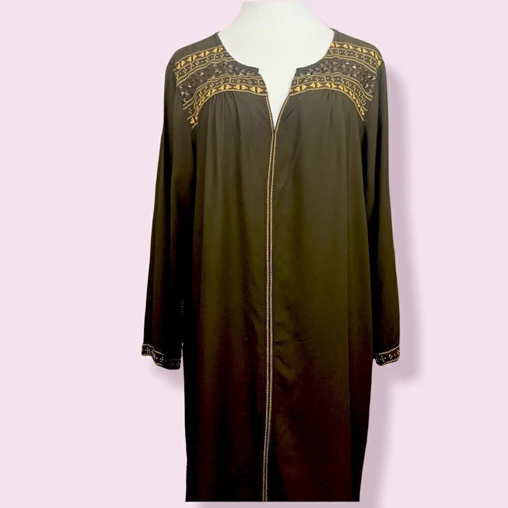 Lucky Brand Rayon Boho embroidered tunic dress brown XL